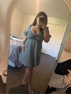 Reitmans Black and White Gingham Tie-Front Mini Dress